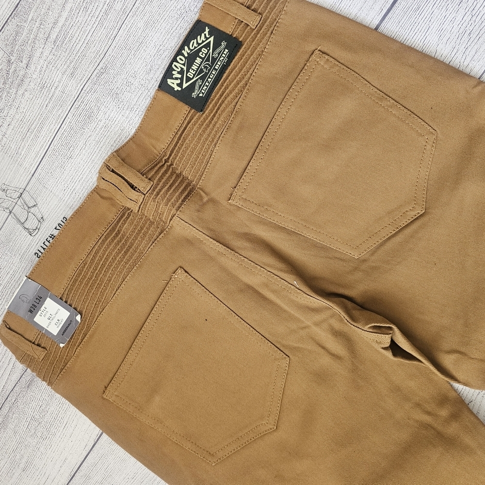 Men's Slim Straight Fit Biker Style Denim Jeans In Wheat/Timber - Picture 8 of 13